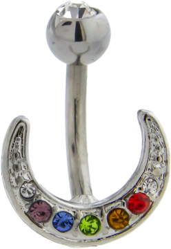 14G CRESCENT UNIVERSAL BELLY RING WITH GEMS-RAINBOW