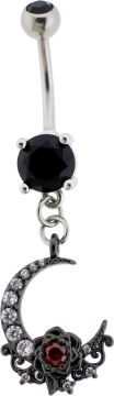 14G Black Moon Rose Navel Ring-1.6MM (14G)-10MM (3/8