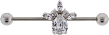 14G Industrial Bar Teardrop Gem w/ Marquise and Round Gems-CLEAR