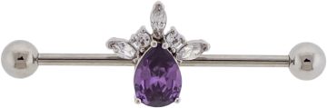 14G Industrial Bar Teardrop Gem w/ Marquise and Round Gems-PURPLE