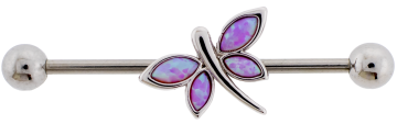 14G Industrial Barbell w/ Opal Winged Dragonfly-1.6MM (14G)-PINK OPAL