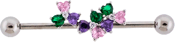 14G Industrial Barbell w/ Pastel Flower Charms-1.6MM (14G)-HIGH POLISH