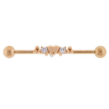 BEADED TRIANGLE, HEART AND GEM INDUSTRIAL BARBELL-ROSE GOLD PVD