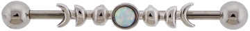 14G PVD Industrial Barbell w/ Moon Phases and Opal Center-1.6MM (14G)-HIGH POLISH-WHITE OPAL