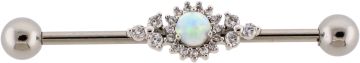 14G Industrial Barbell w/ Opal Sun and Trinity Clusters-1.6MM (14G)-CLEAR