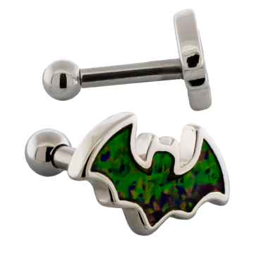 16G Barbell w/ Opal Bat-1.2MM (16G)-BLACK OPAL
