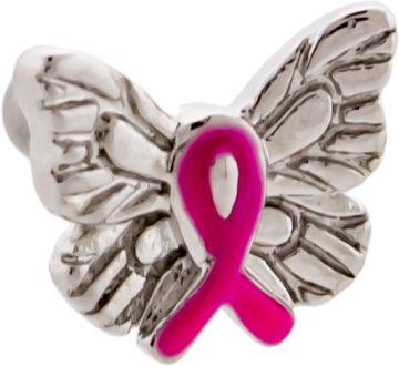 BREAST CANCER AWARENESS BUTTERFLY WITH RIBBON TRAGUS BARBELL-1.2MM (16G)-6MM (1/4