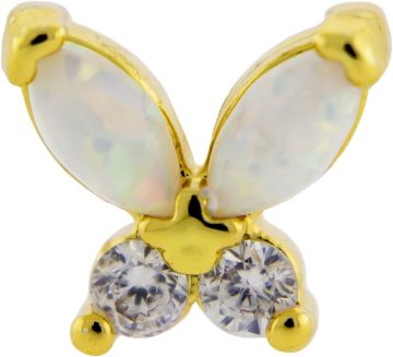 16G Tragus Barbell Opal and Gem Butterfly-WHITE OPAL