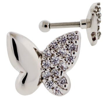 16G PVD Barbell w/ Half Pave Butterfly-1.2MM (16G)-HIGH POLISH-CLEAR