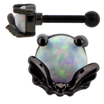 16G Tragus Barbell Bat w/ Opal Moon-WHITE OPAL