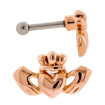 ROSE GOLD PVD COATED EXTERNALLY THREADED 316L BARBELL 16G 1/4 2.5MM BALL WITH CLADDAGH