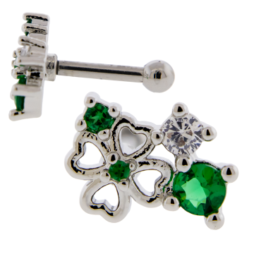 Tragus Barbell w/ Clover Gem Cluster-1.2MM (16G)-6MM (1/4