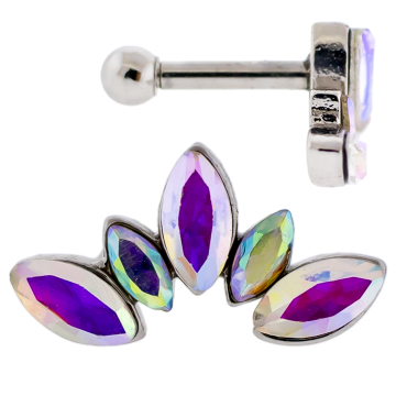 16G Barbell w/ Marquise Gem Crescent-1.2MM (16G)-HIGH POLISH-AURORA BOREALIS