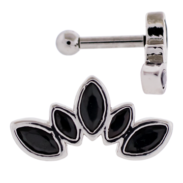 16G Barbell w/ Marquise Gem Crescent-1.2MM (16G)-HIGH POLISH-BLACK