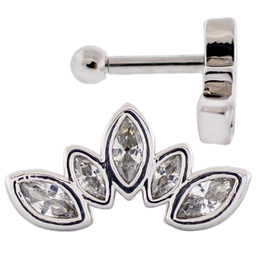 16G Barbell w/ Marquise Gem Crescent-1.2MM (16G)-HIGH POLISH-CLEAR