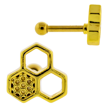16G PVD Barbell w/ Honeycomb Cutout-1.2MM (16G)-GOLD PVD