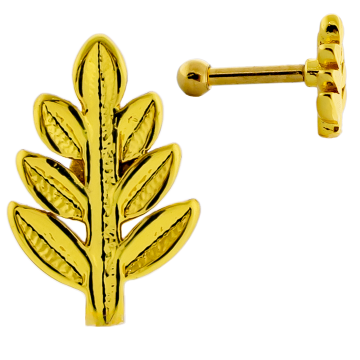 16G PVD Barbell w/ Leaf End-1.2MM (16G)-GOLD PVD