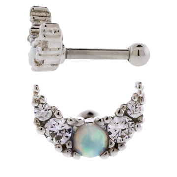 Tragus Barbell w/ Opal and Gem Moon-1.2MM (16G)-WHITE OPAL