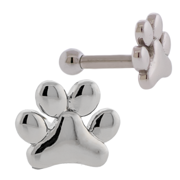 16G Tragus Barbell w/ Pawprint-1.2MM (16G)-HIGH POLISH
