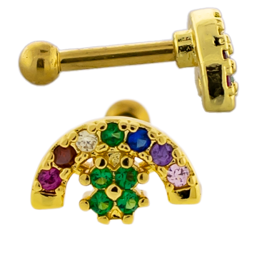Tragus Barbell w/ Gemmed Rainbow & Clover-1.2MM (16G)-6MM (1/4