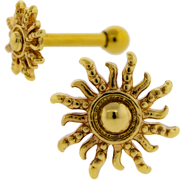 16G Tragus Barbell Sun w/ Alternating Textures-GOLD