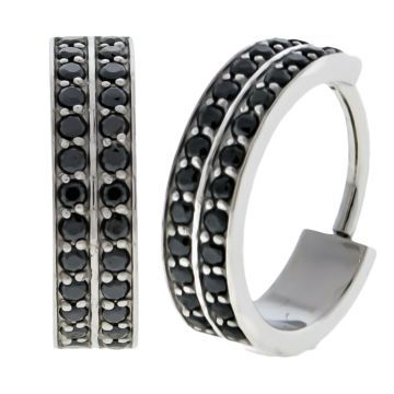 16G 7/16 HINGED SEGMENT RING  WITH 2 ROWS BLACK  ZIRCONIA GEMS