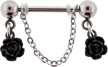 NIPPLE BARBELL WITH CHAINED ROSES-1.6MM (14G)-14MM (9/16