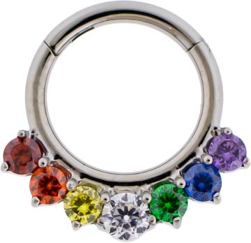 Titanium hinged segment ring with rainbow gems-1.2MM (16G)-8MM (5/16