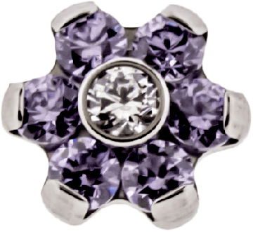 TITANIUM THREADLESS GEM FLOWERS REPLACEMENT HEADS-6MM-AMETHYST/CLEAR