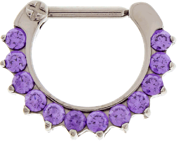 ASTM F-136 TITANIUM  16G 1/4 SEPTUM CLICKER WITH PRONG SET TANZANITE GEM