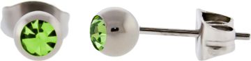 PAIR HAND POLISHED TITANIUM EARRING STUD BALL 4MM CZ LIGHT GREEN 