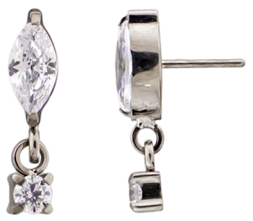 TITANIUM THREADLESS MARQUISE CUT GEM WITH ROUND GEM DANGLE-CLEAR