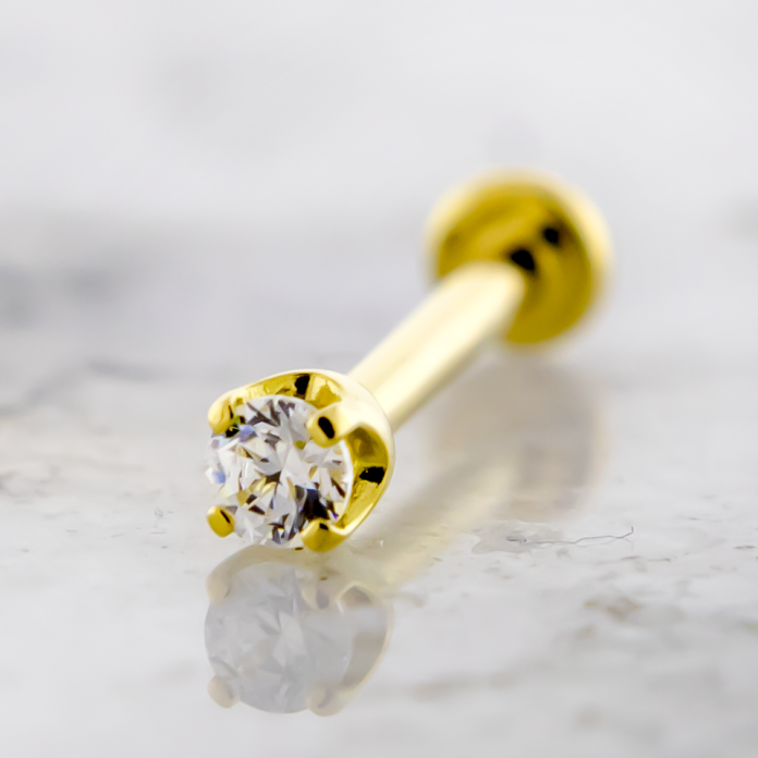 18Kt Gold Helix Labret with Yellow Gold Round Premium Zirconia End