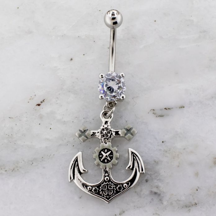 Steampunk Anchor With Gears Belly Ring 
