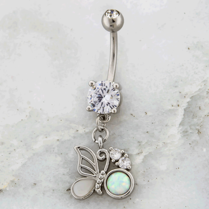 BUTTERFLY AND OPAL BALL NAVEL RING