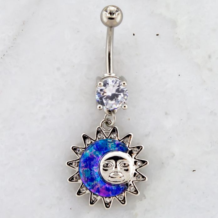 COLORED MOON AND SUN NAVEL RING