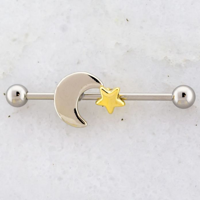 14G MOON AND STAR INDUSTRIAL BARBELL