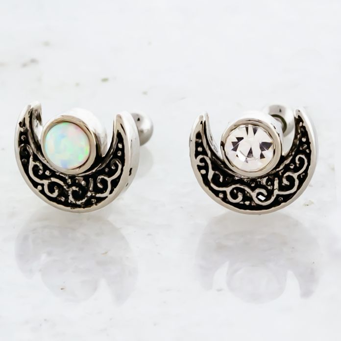 FILIGREE MOON WITH OPAL/GEM TRAGUS BARBELL