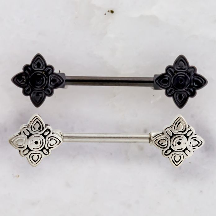 NIPPLE BARBELL WITH TRIBAL DESIGN