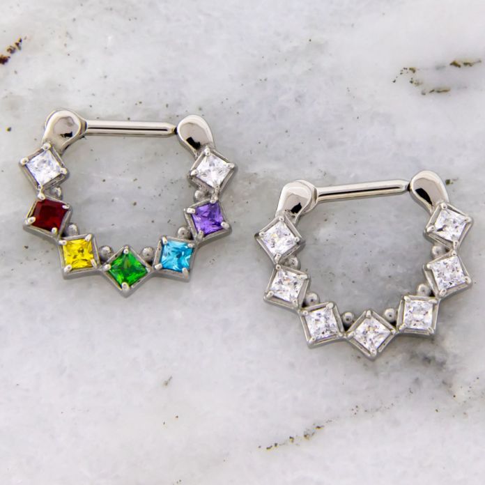 STEEL SEPTUM CLICKER WITH SQUARE GEMS