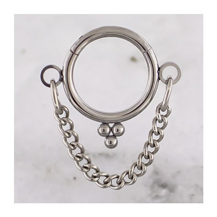 Titanium Hinged Ring w/ Chain and Beaded Accents