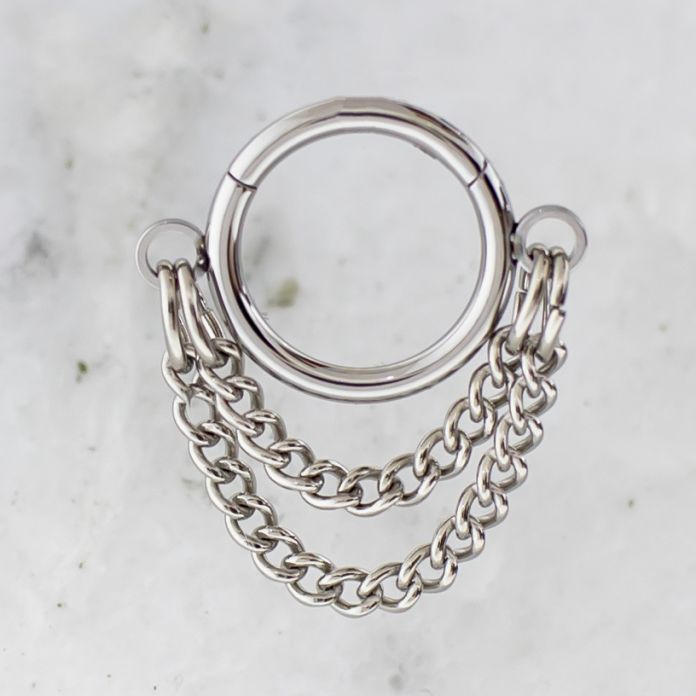 Titanium hinged ring with double chains