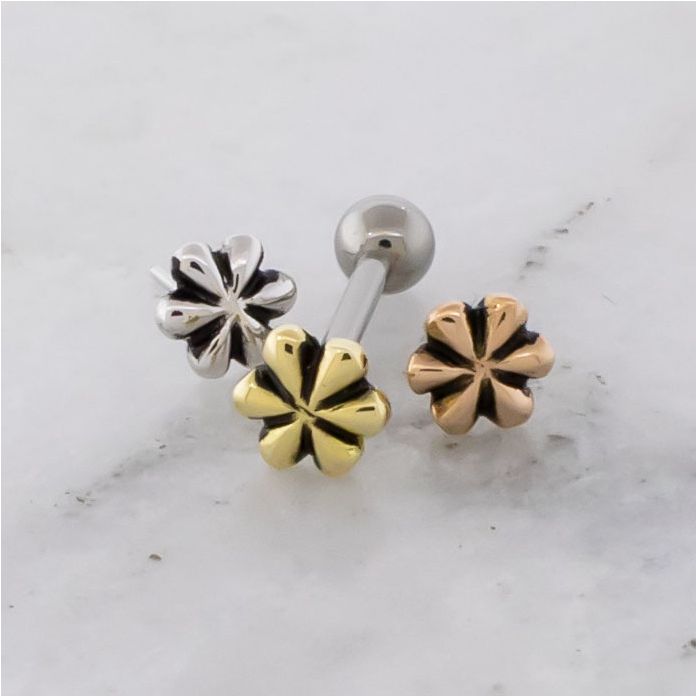 Threadless Titanium Barbell With 18k Gold Flower End