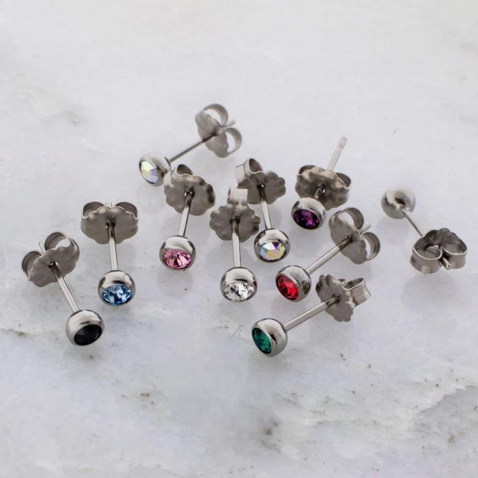Titanium Stud Earring with Bezel Set Round Premium Crystal