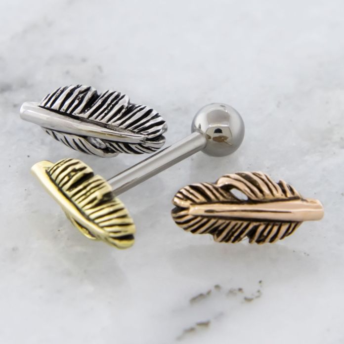 Threadless Titanium Barbell With 18k Gold Feather End