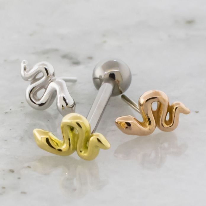 Threadless Titanium Barbell With 18k Gold Snake End