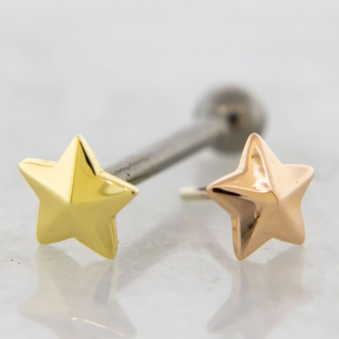 Threadless Titanium Barbell With 18k Gold Star End