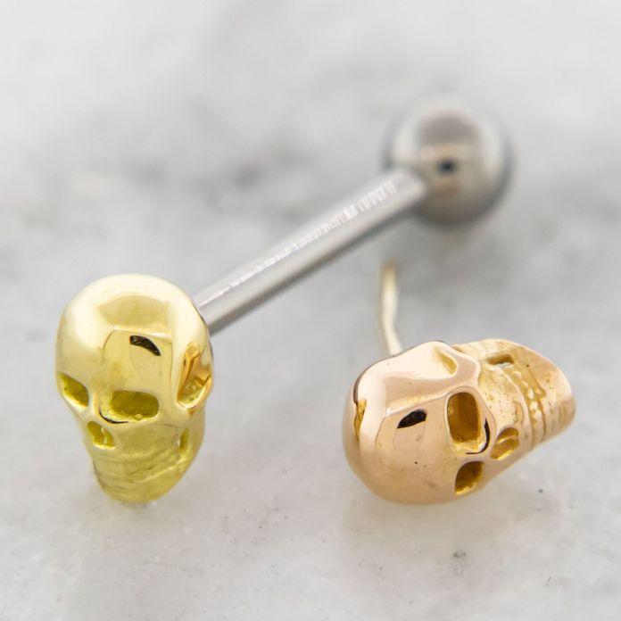 Threadless Titanium Barbell With 18k Gold Skull End