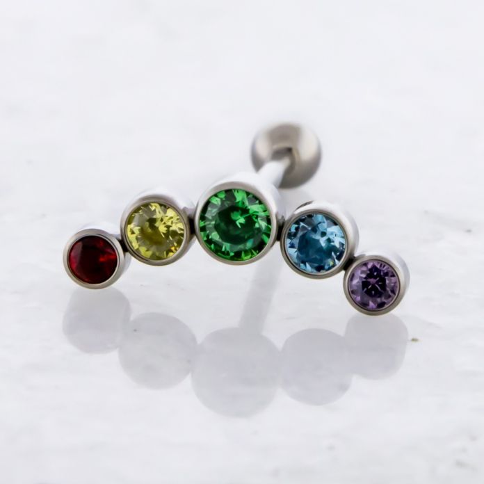  THREADLESS STRAIGHT BARBELL With RAINBOW GEM CRESCENT CLUSTER