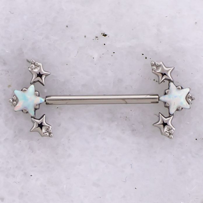 Titanium Threadless Barbell w/ Opal Star and Beaded Style End